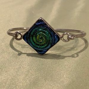 Vintage Blue Green Resin Sterling Silver Bracelet